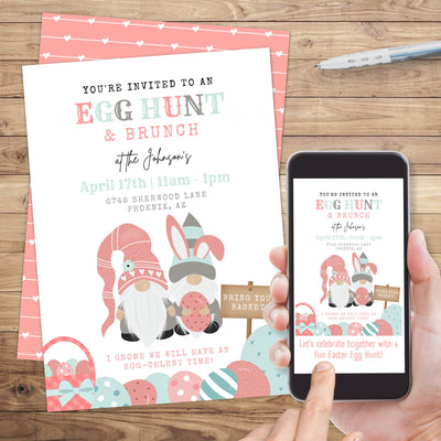 cute coral and mint green retro nordic easter invitations for egg hunt brunch or any easter event