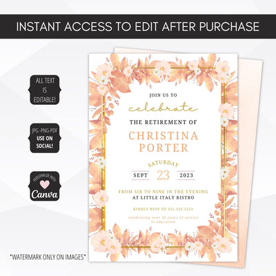 editable floral invitations sunset