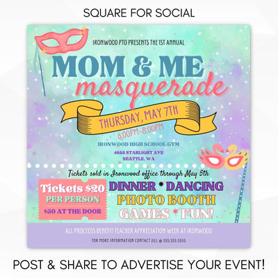 school pto dance fundraising idea for Mothers day mom, holiday or end of  school dance party invite