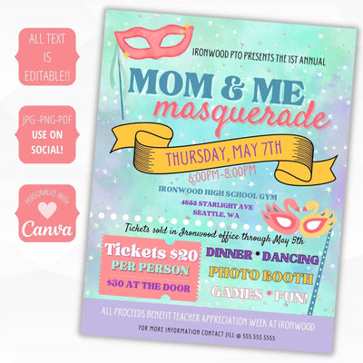 mom and me masquerade mardi gras mothers day mom halloween dance fundraiser idea school pto pta ptc church community event