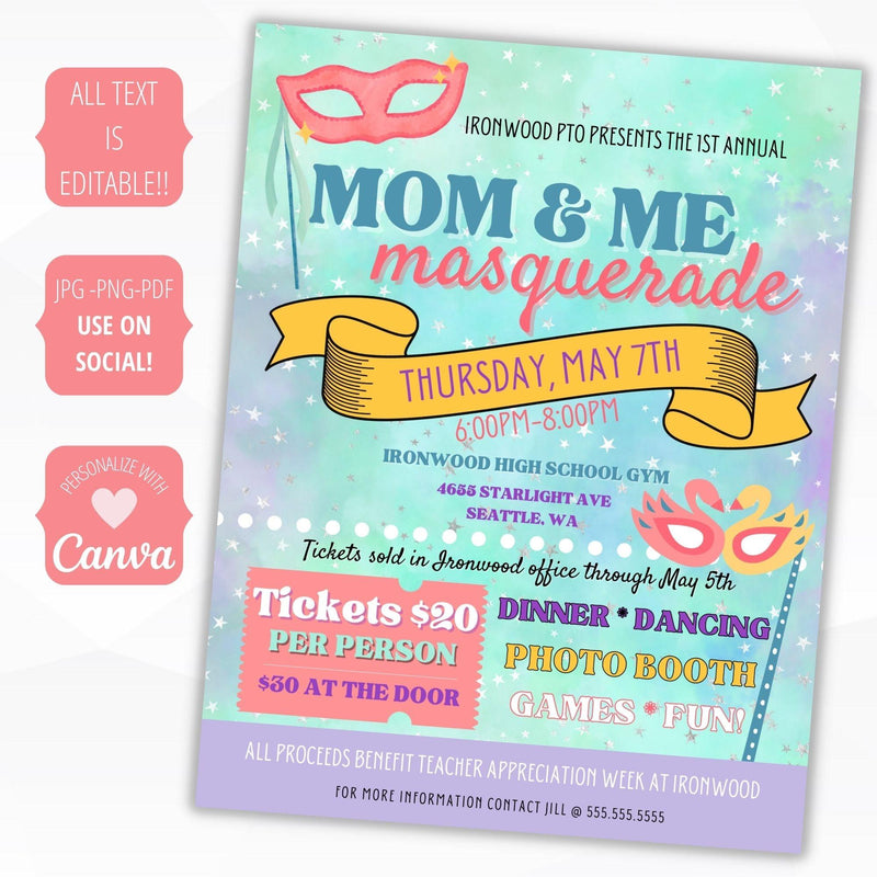 mom and me masquerade mardi gras mothers day mom halloween dance fundraiser idea school pto pta ptc church community event