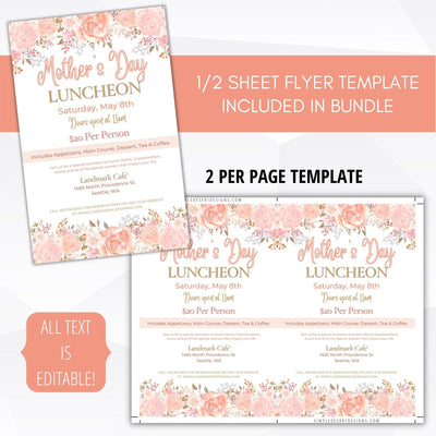 blush rose gold floral brunch invitation, luncheon invitation, mothers day invite, bridal shower invite, wedding shower invitation, birthday invite