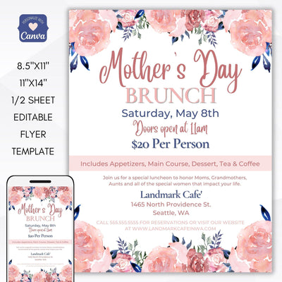 Mothers Day Brunch/Luncheon invitation flyer set for business, community, neighborhood, school pto/pta/ptc fundraiser