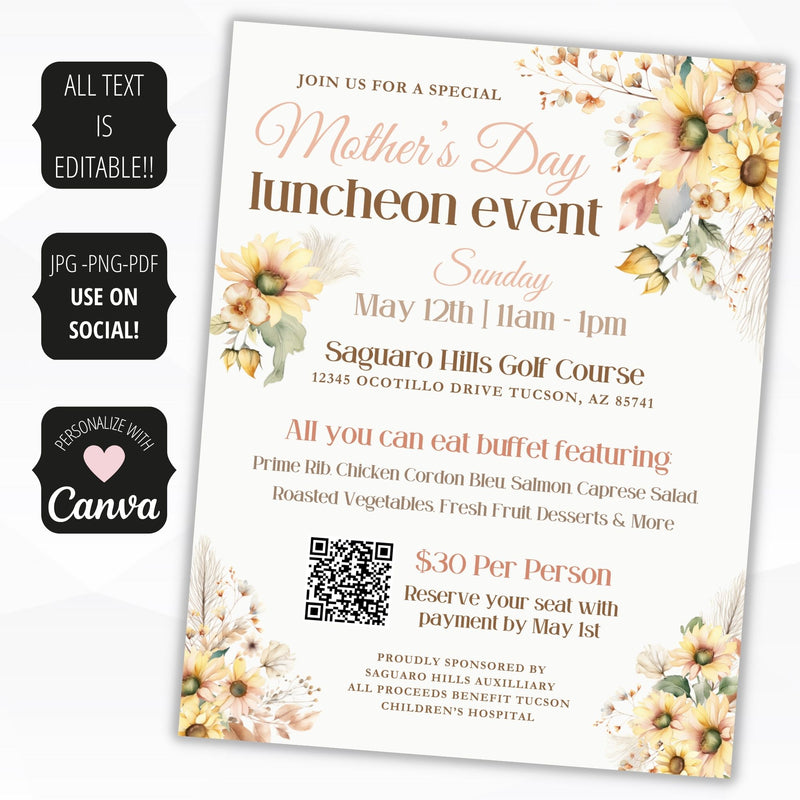 sunflower theme event flyers with qr code