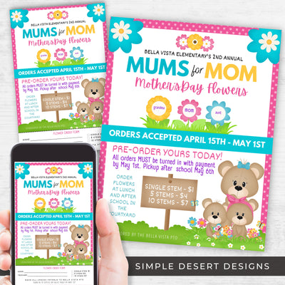 cute mums for mom flower fundraiser flyers with pre order forms templates