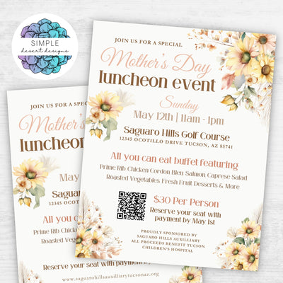 set of mothers day luncheon invitations for school church or social events