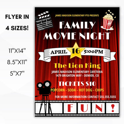 dinner movie parent night flyer template school pto church community fundraiser ideas