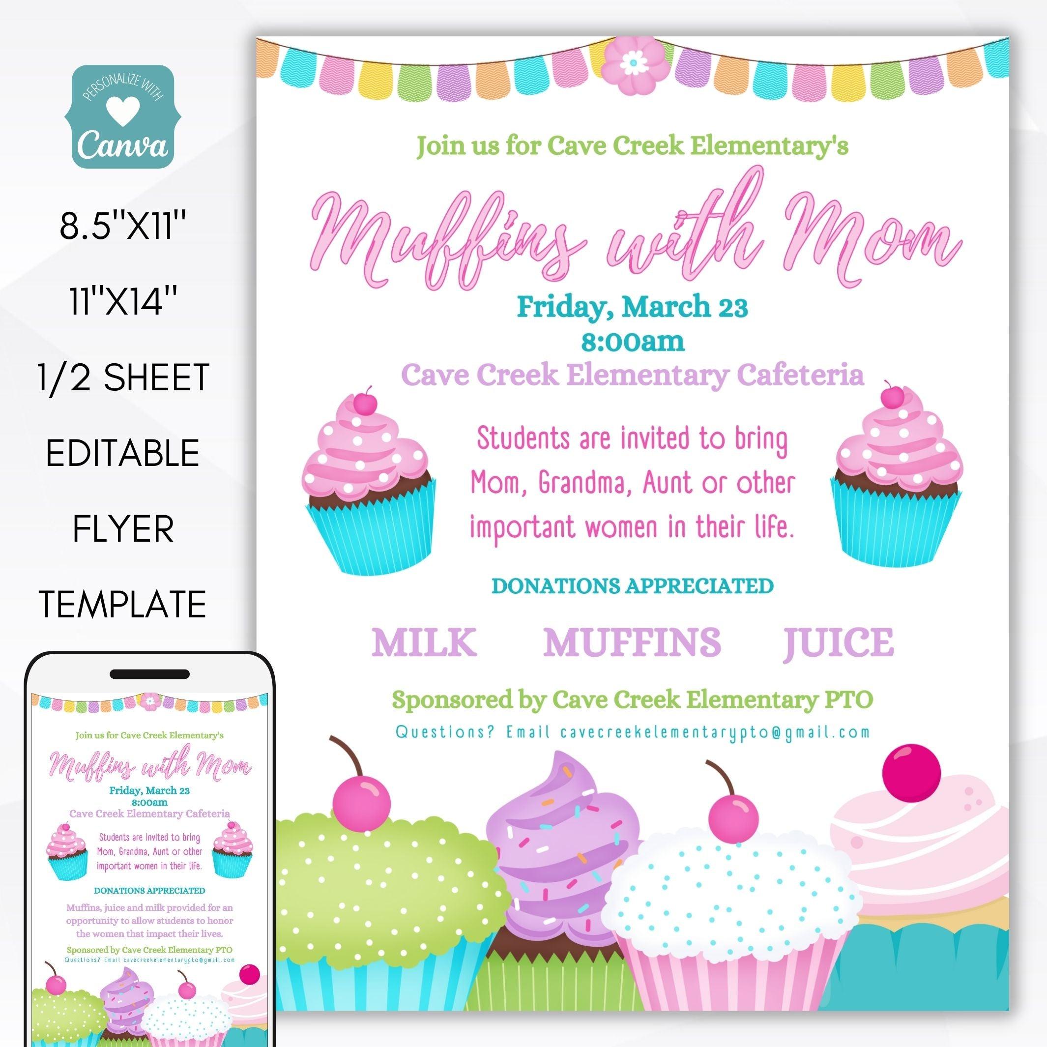 muffins with mom invitation luncheon fundraiser event for school pto pta ptc set