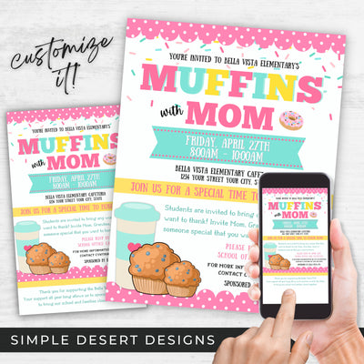 fun muffins with mom invitation flyers for fun mother's day event