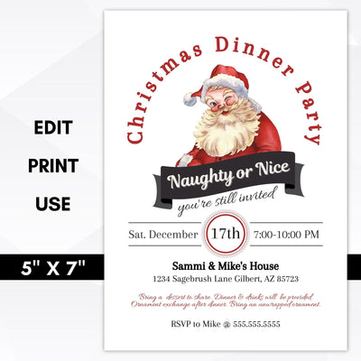 naughty or nice christmas dinner party invitation