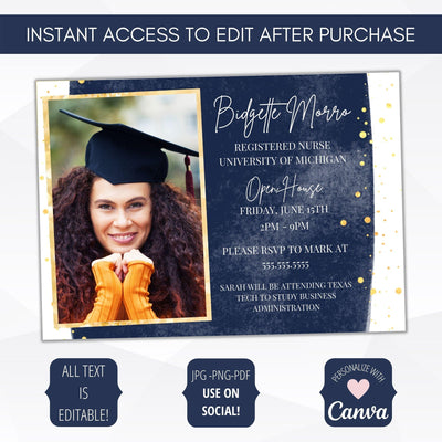 Fully editable high school college graduation party announcement invitation template