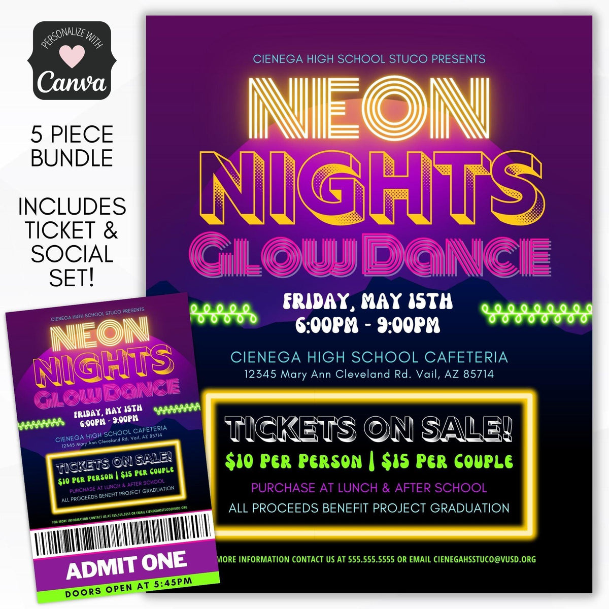 Neon Dance Prom Flyer Bundle - Simple Desert Designs