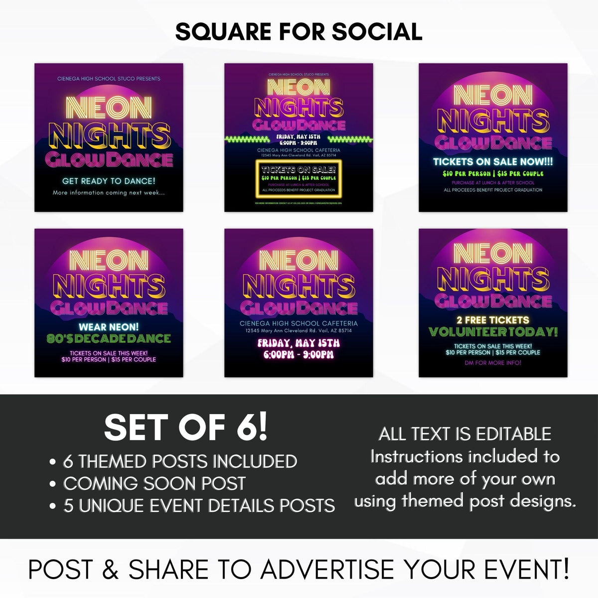 Neon Dance Prom Flyer Bundle - Simple Desert Designs