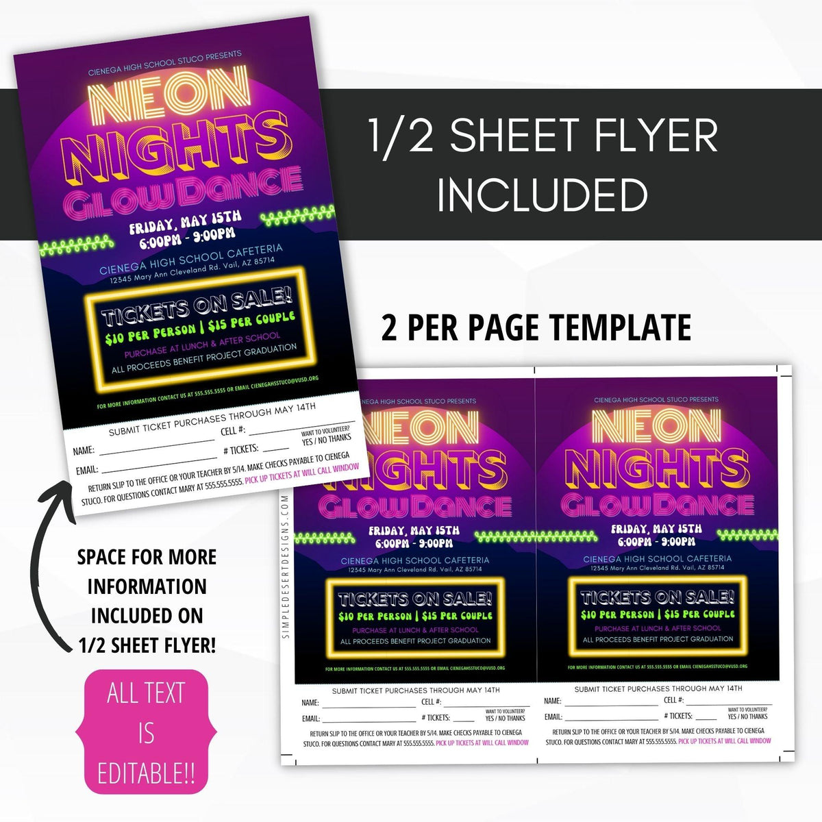 Neon Dance Prom Flyer Bundle - Simple Desert Designs