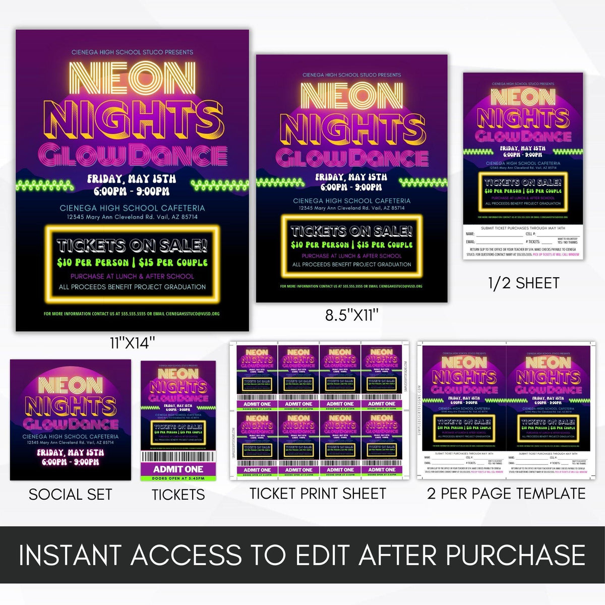Neon Dance Prom Flyer Bundle - Simple Desert Designs