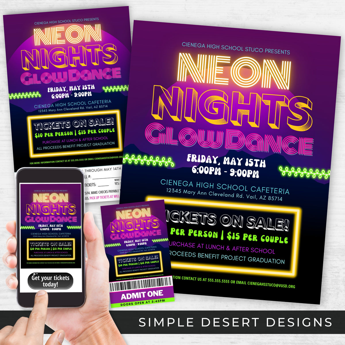 Neon Dance Prom Flyer Bundle - Simple Desert Designs