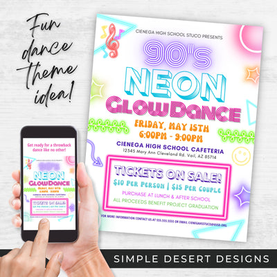 bright colorful neon decades dance for throwback vintage party