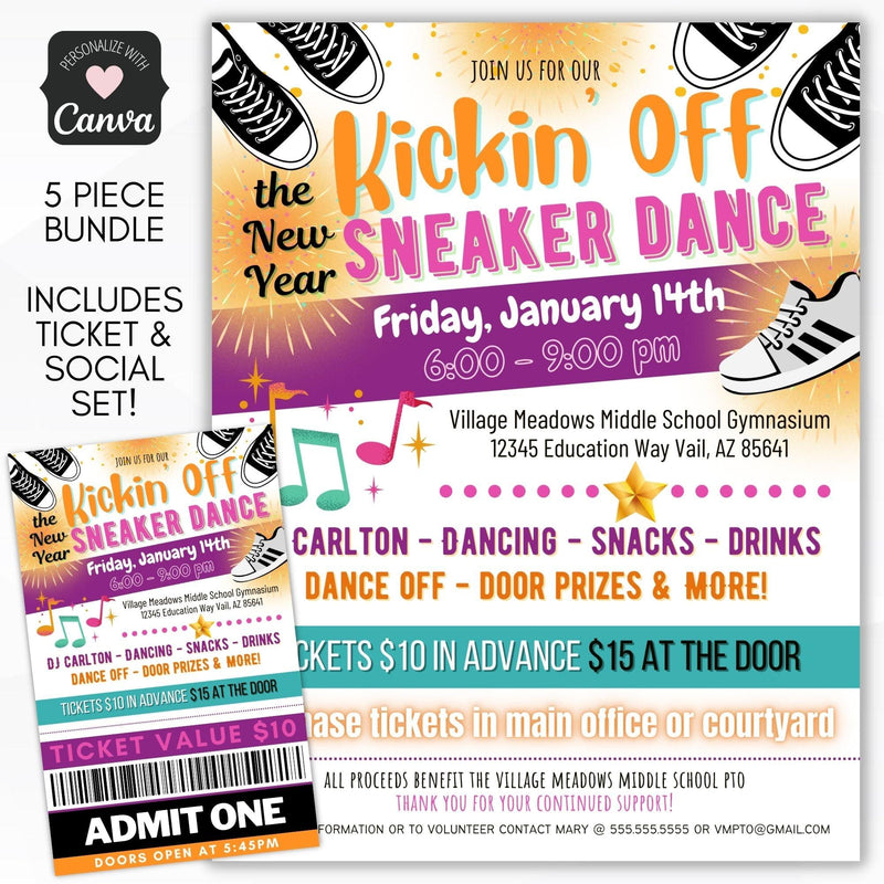 new years sneaker dance flyer ticket bundle