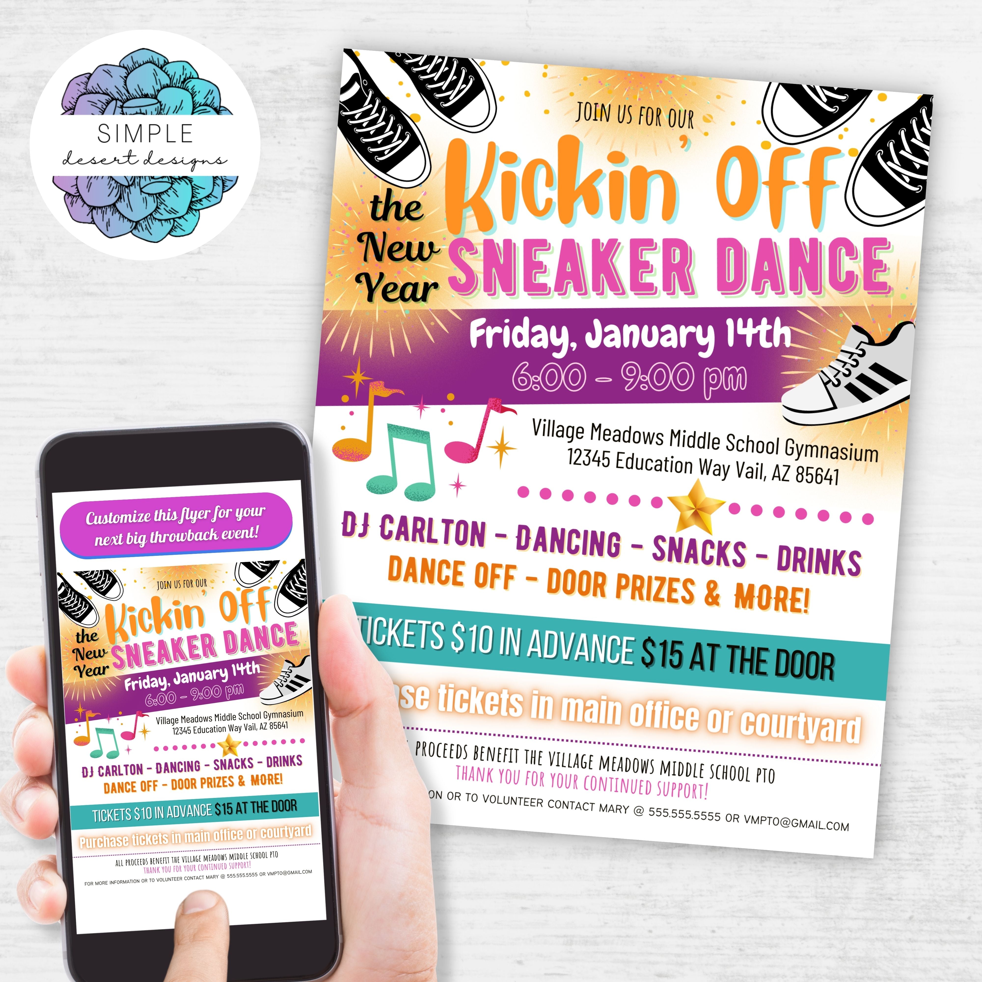 back to school kicking off the new year sneaker dance flyer invitations for school dance theme