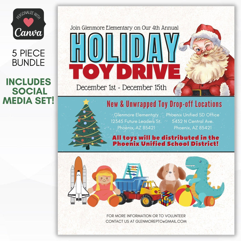 retro santa toy drive charity fundraiser flyer