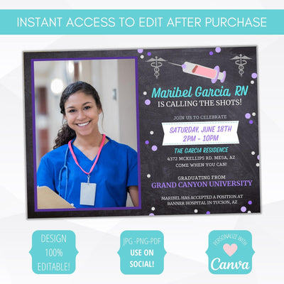 medical college grad nurse graduation editable graduation party invitation template