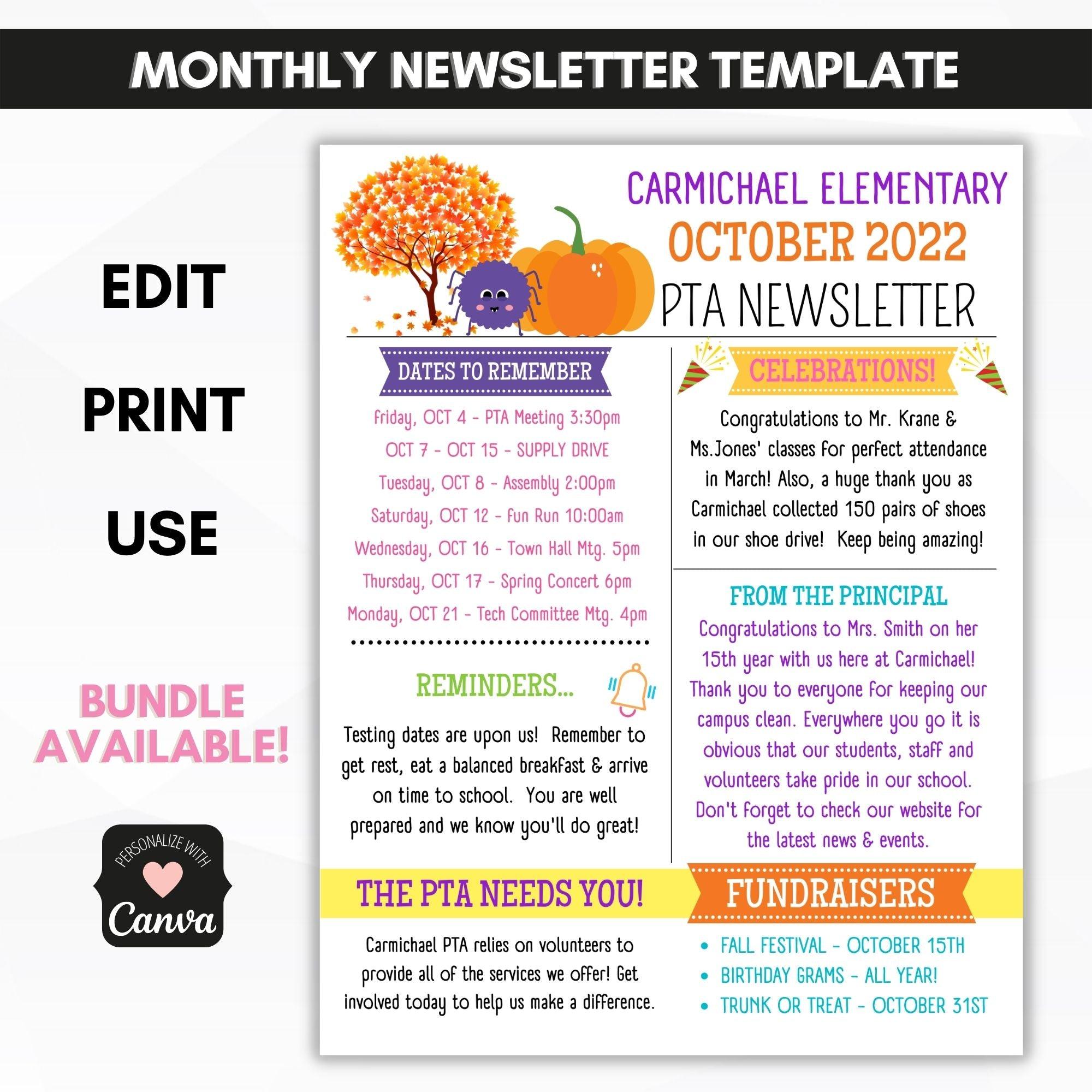 school pto pta OCTOBER newsletter template