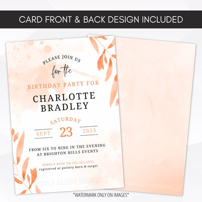 orange birthday card invite