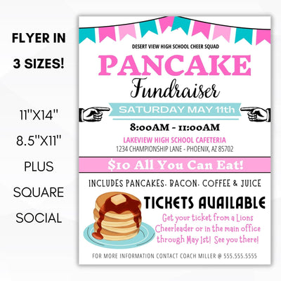 School, Church, Non Profit, Athletic Team, Community  Charity Event Pancake Breakfast Fundraiser Idea