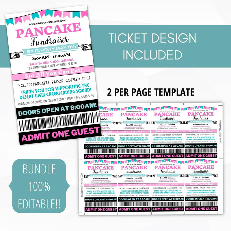 Printable ticket template for pancake fundraiser