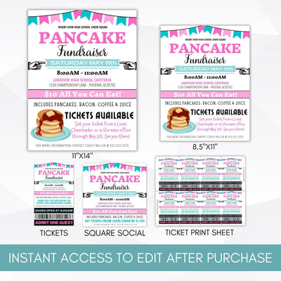 Pancake Breakfast Ticket/Sign/Flyer/Poster/Social Media Template Bundle for School PTO/PTA/PTC and Athletic Booster Fundraiser