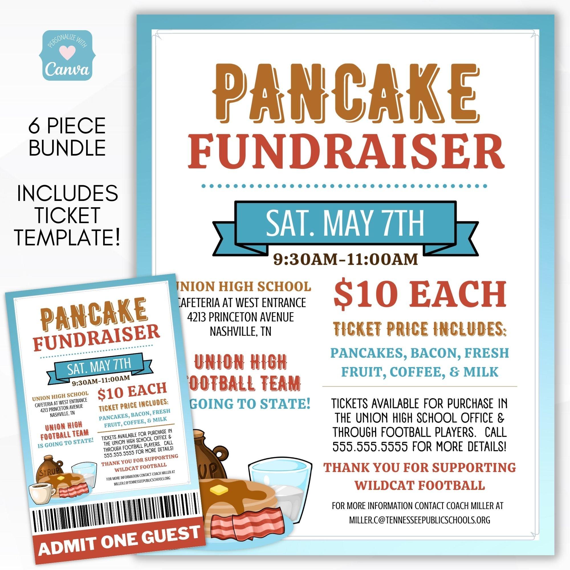 Editable Pancake/Flapjack Breakfast Fundraiser Event Bundle Includes Flyer/Sign/Poster Set with Tickets and Social Media Flyer for School PTO/PTA/PTC leader event planning