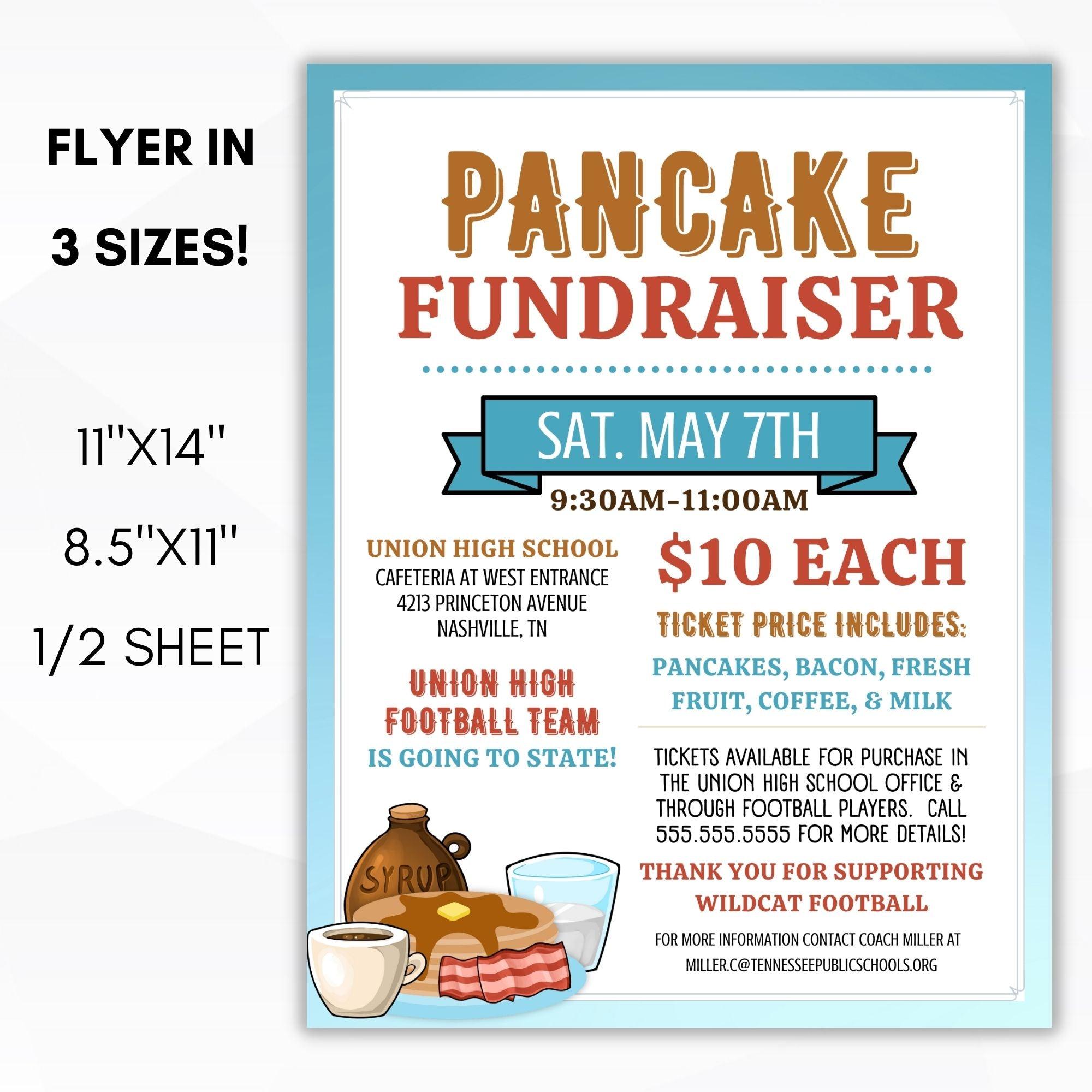 School, Church, Non Profit, Athletic Team, Community Charity Event Pancake Breakfast Fundraiser Idea