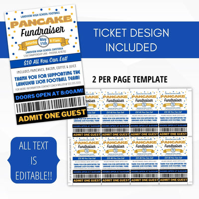 Printable ticket template for pancake fundraiser