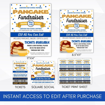 Pancake Breakfast Ticket/Sign/Flyer/Poster/Social Media Template Bundle for School PTO/PTA/PTC and Athletic Booster Fundraiser