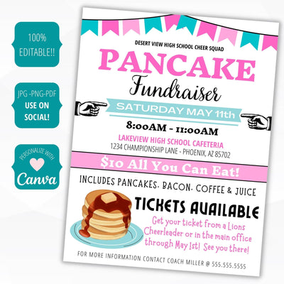 School PTO /PTA/PTC leader poster set for Flapjack/Pancake Breakfast Fundraiser