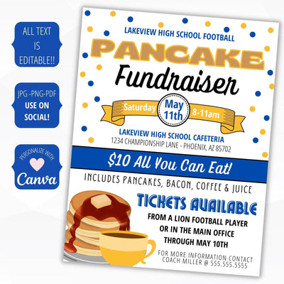 School PTO /PTA/PTC leader poster set for Flapjack/Pancake Breakfast Fundraiser