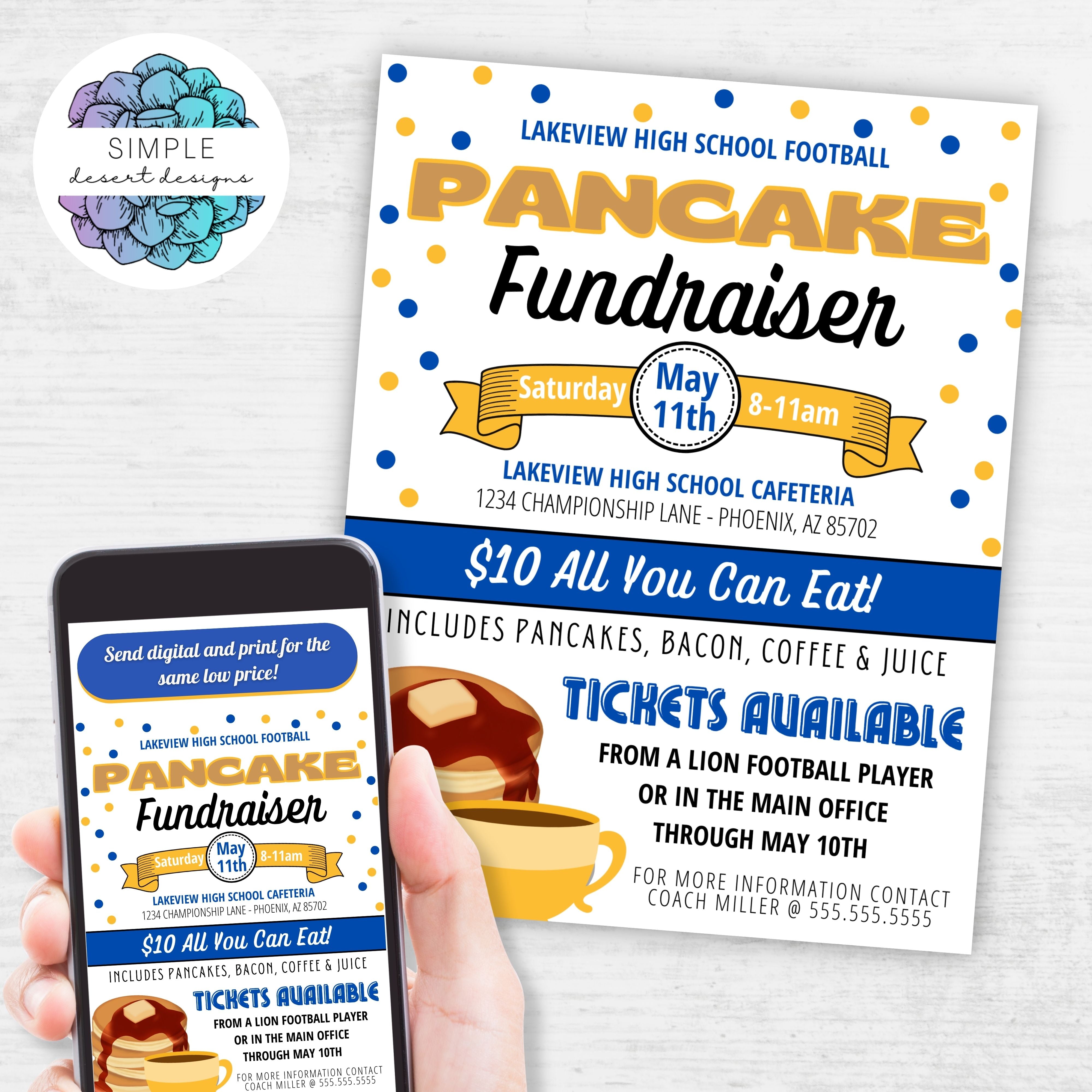 personalized pancake breakfast fundraiser flyers set digital and printable