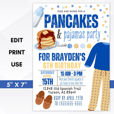 Pancakes and pajamas party invitations