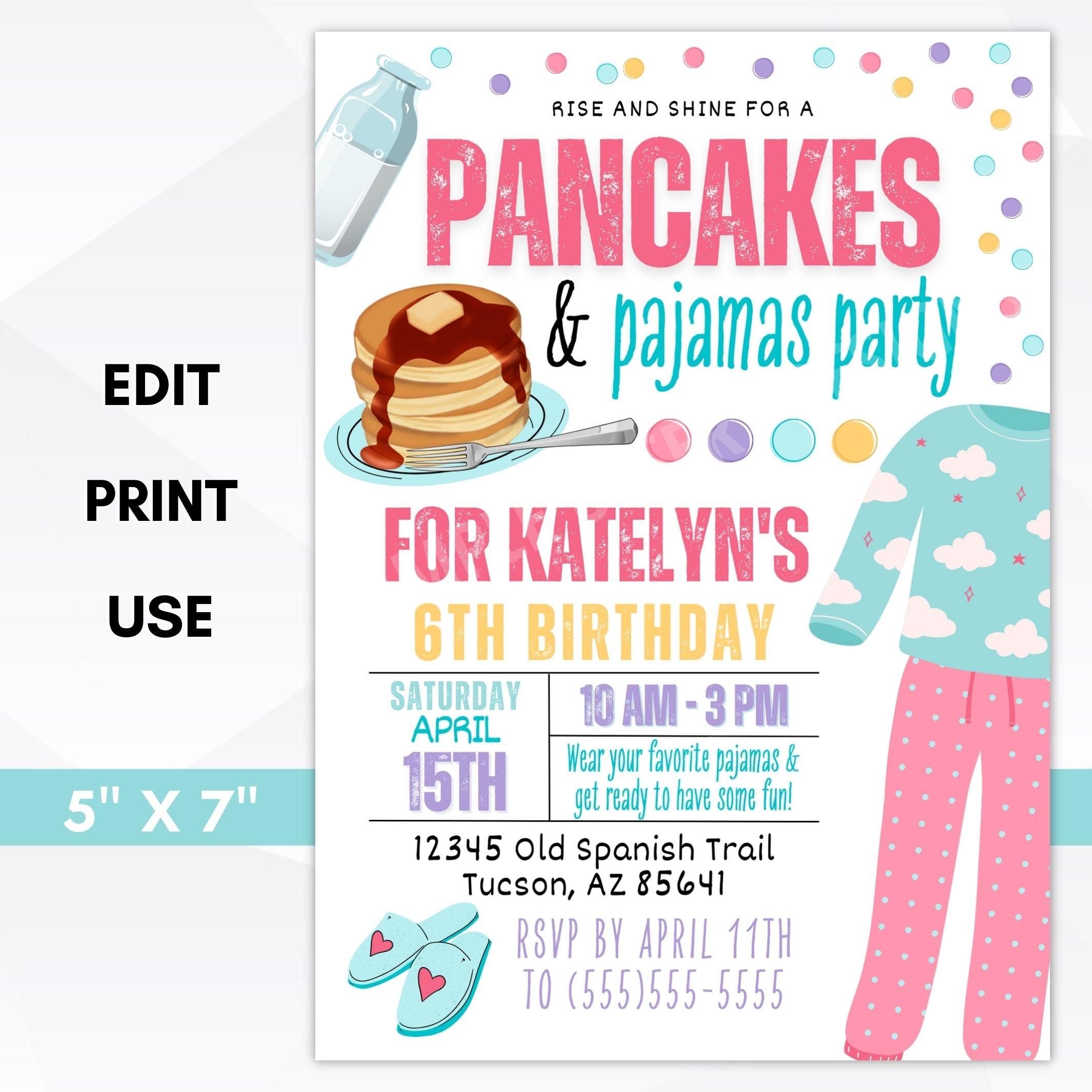 Pancakes and pajamas party invitations