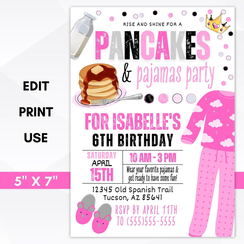 Pancakes and pajamas party invitations