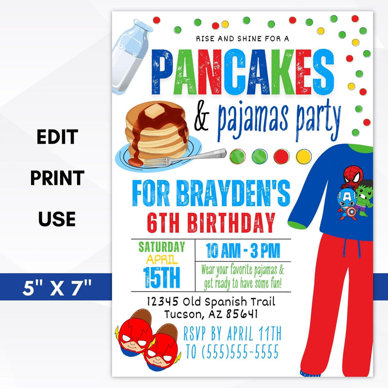 Pancakes and pajamas birthday party boy