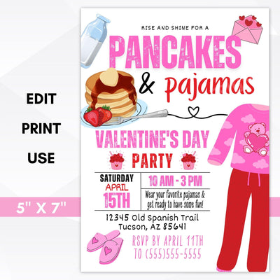 Pancakes and pajamas party invitations