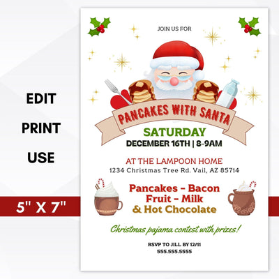 pancakes with santa dinner party invitation