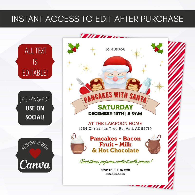 pancakes with santa kids christmas party invite