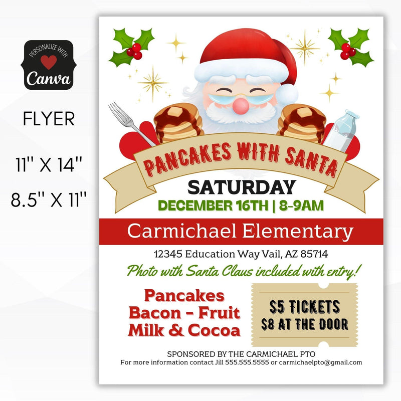 pancakes with santa invitation flyer editable template
