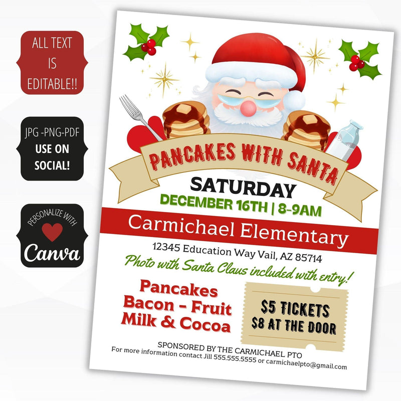 pancakes with santa christmas fundraiser invitation