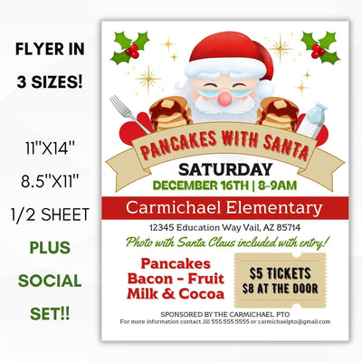 pancakes with santa invittaion flyer set