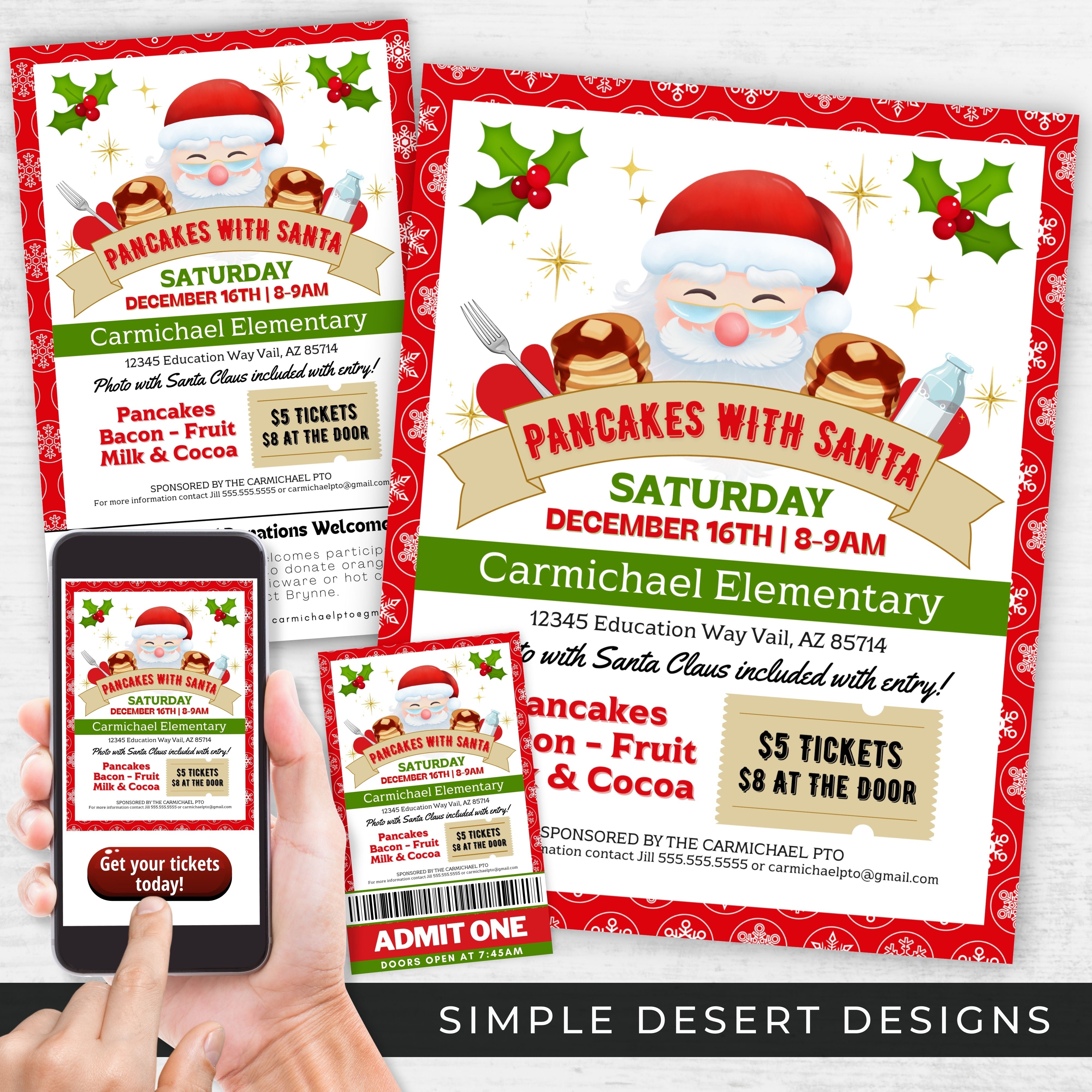 cute pancakes with santa fundraiser flyers bundle with event tickets and photos with santa