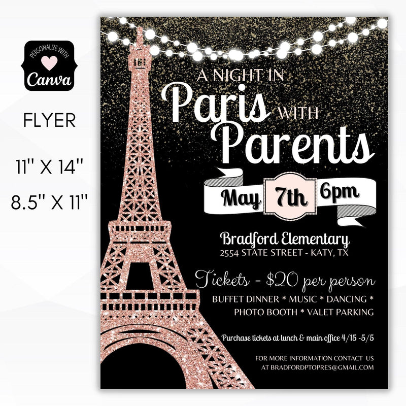 Parisian Night in Paris School Dance Prom Dance Flyer Sign Set