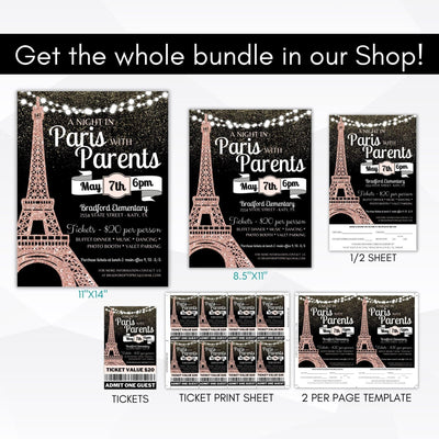 Parisian themed prom dance school pto church community daddy daughter dance flyer set